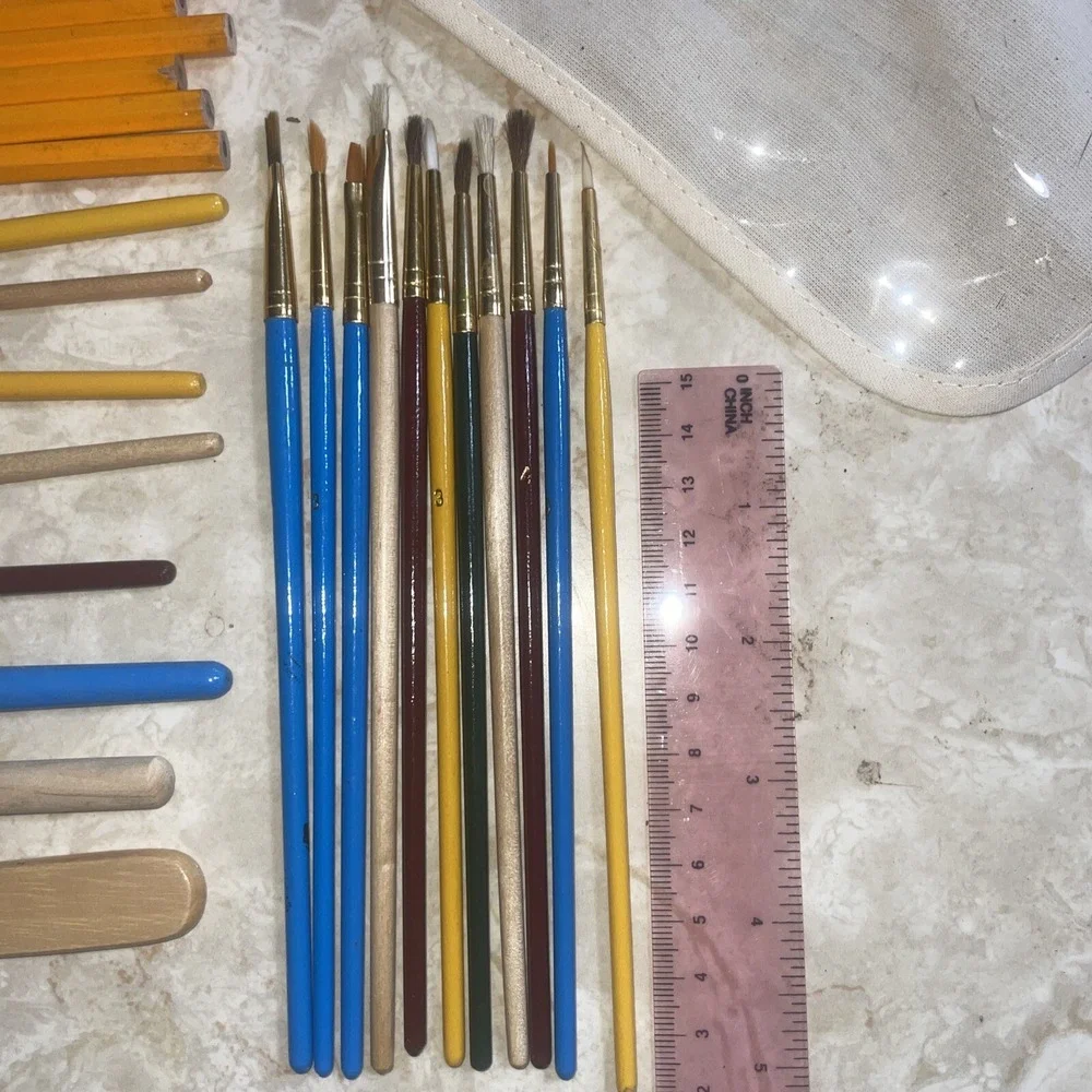 Artist Supplies Paint Brushes No.‎ 2 Pencils Ruler Zippered Pouch